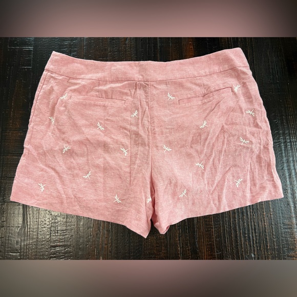 Loft The Riviera Shorts Women Size 16 Pink Dragonfly Embroidered Linen Blend - Picture 2 of 9